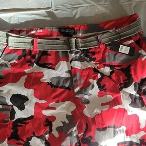 Red Camouflage Cargo Shorts with Belt